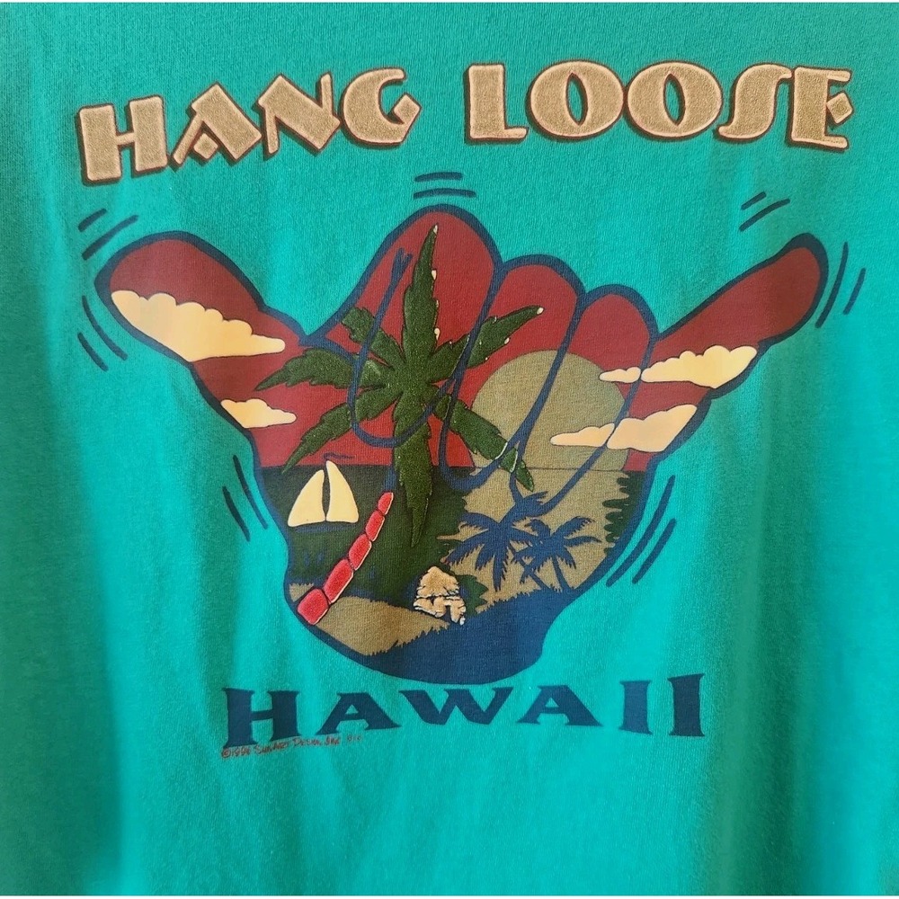 VTG 90s Hang Loose Hawaii Bhakti Plus T-Shirt Mens XL Surf Skate Hanes Beefy Tag